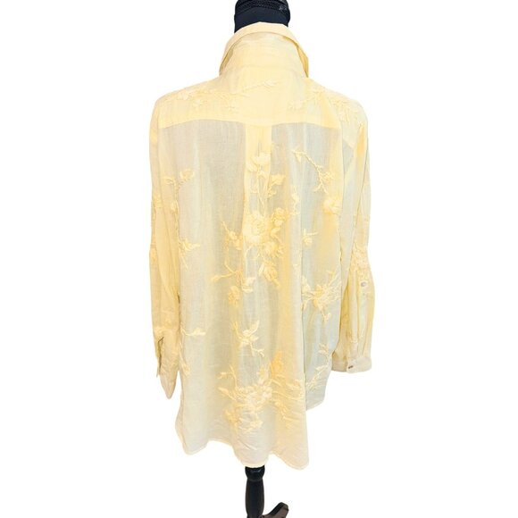Kyla Seo Butter Yellow Embroidered Handmade 100% Cotton L/S S Button Down Shirt - Picture 2 of 10